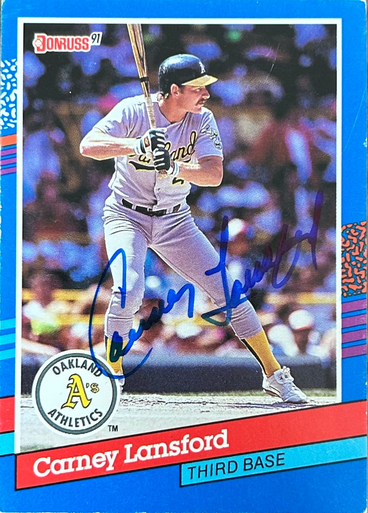 Carney Lansford Autographed Baseball Card 1991 Donruss