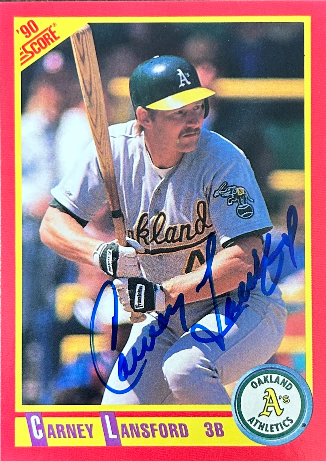 Carney Lansford Autographed Baseball Card 1990 Score