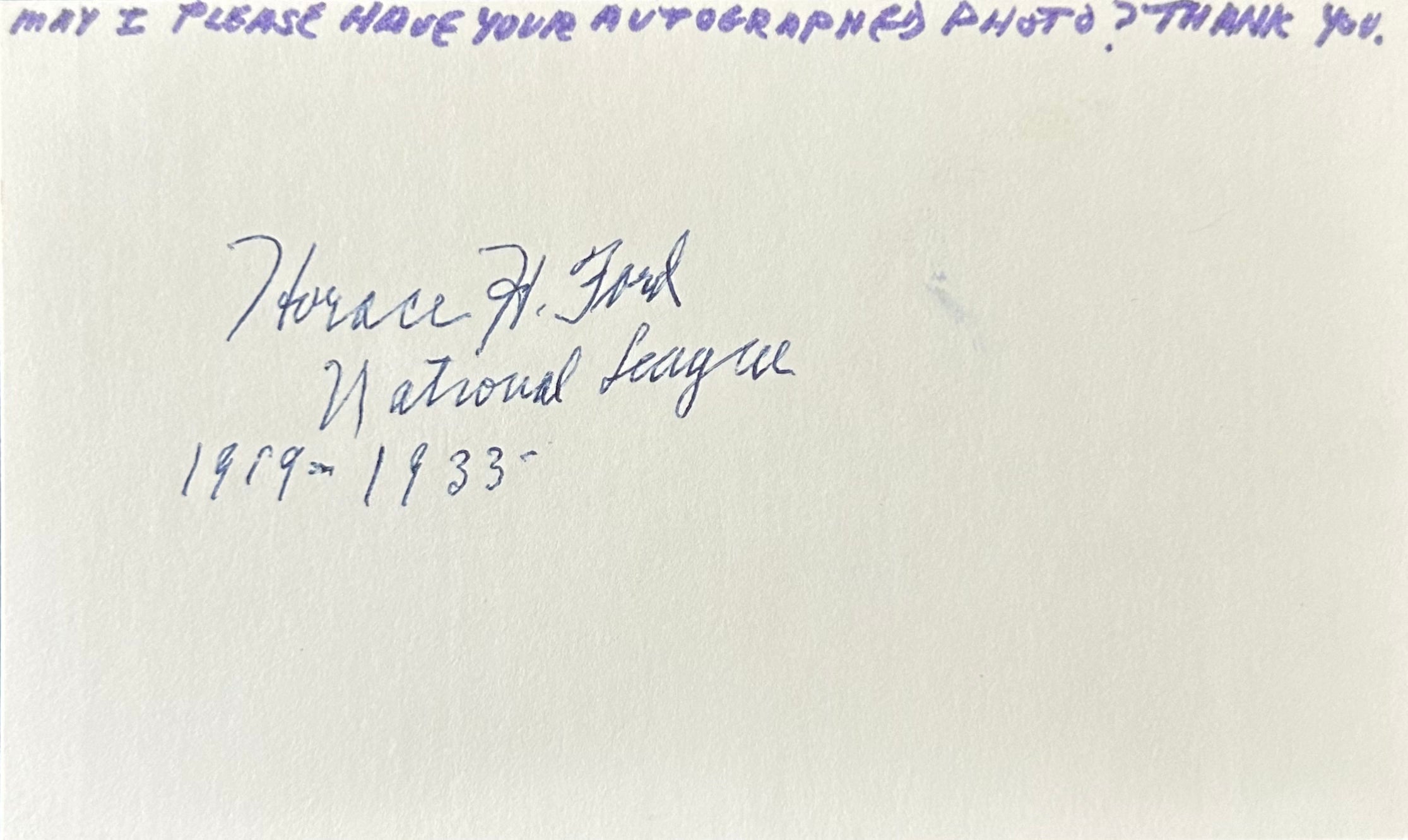 Horace Ford Autographed Index Card