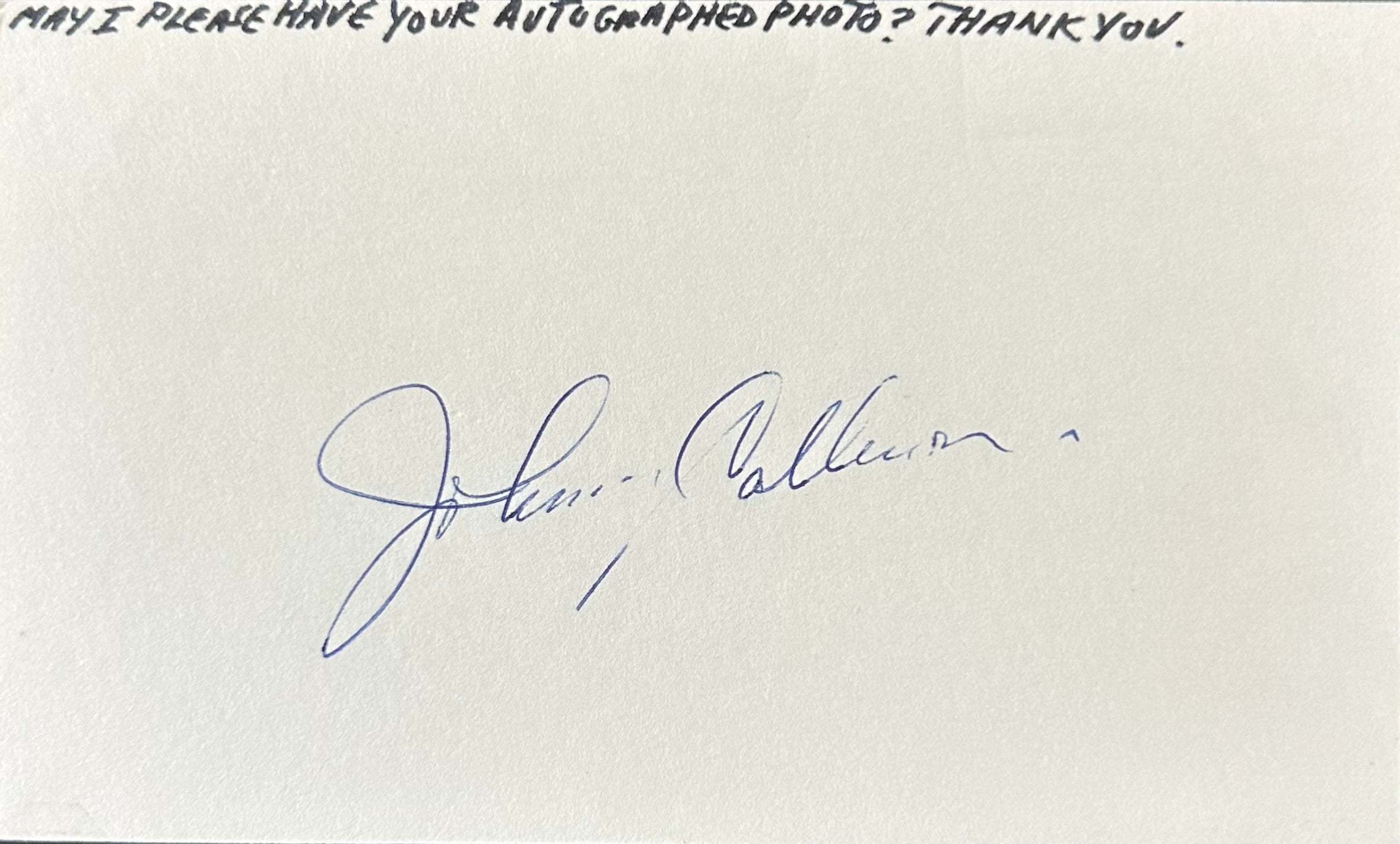 Johnny Callison Autographed Index Card 02