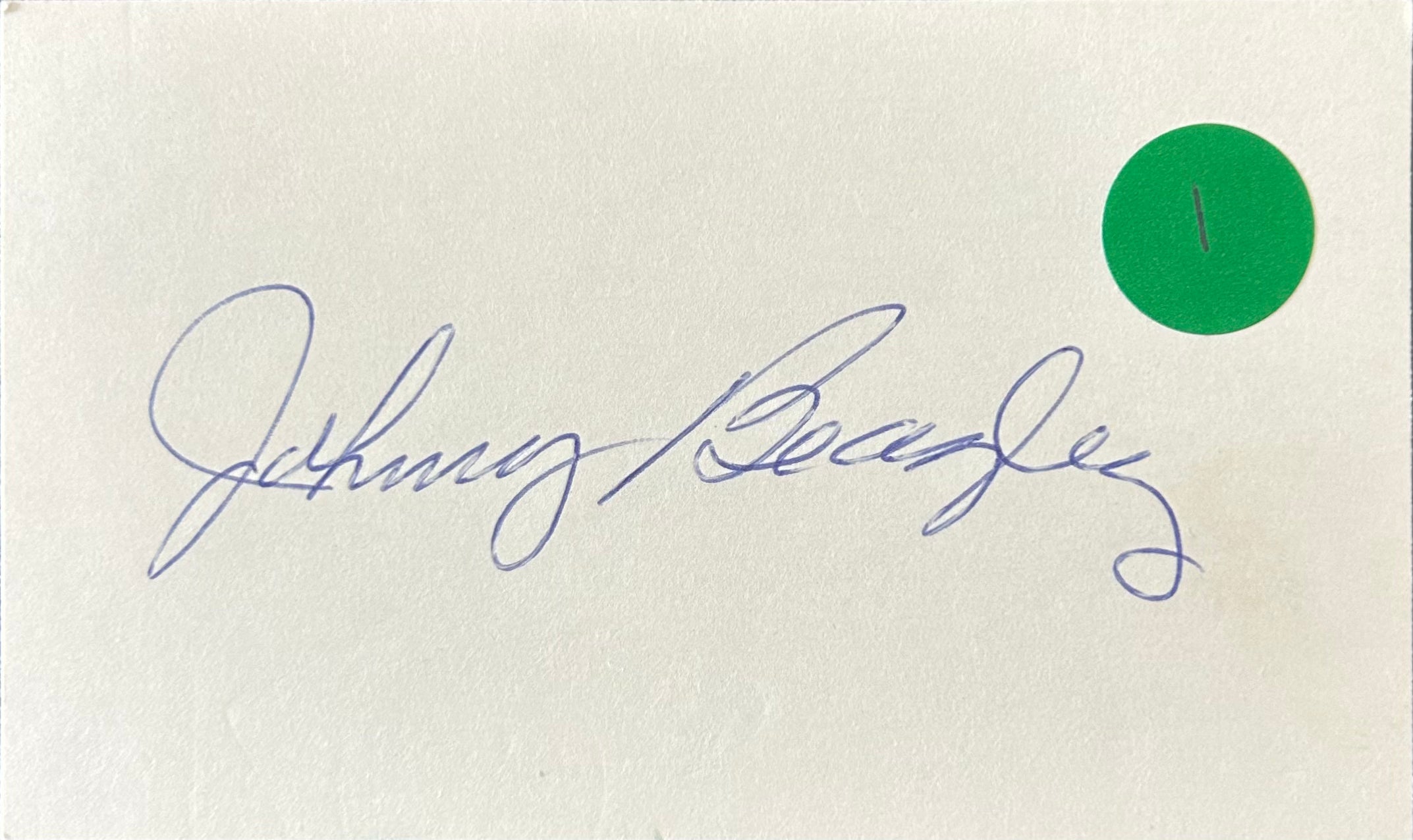Johnny Beazley Autographed Index Card