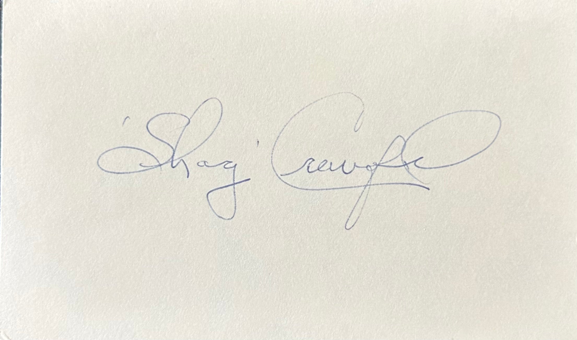 Shag Crawford Autographed Index Card