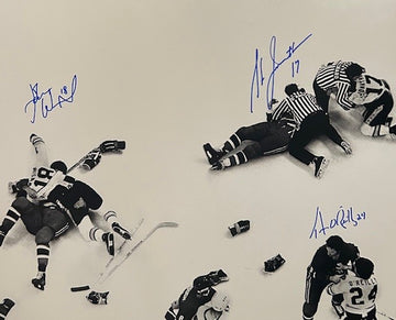 Bruins Fighter signed photo - Terry O'Reilly, Stan Jonathan, John Wensink
