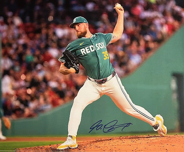 Garrett Crochet signed photo pitching in green