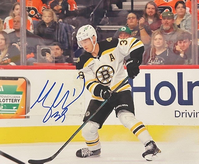 Morgan Geekie signed Bruins photo in white