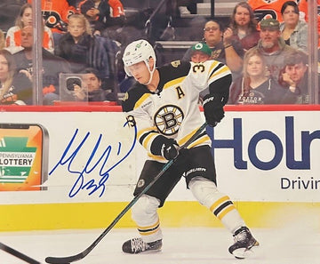 Morgan Geekie signed Bruins photo in white