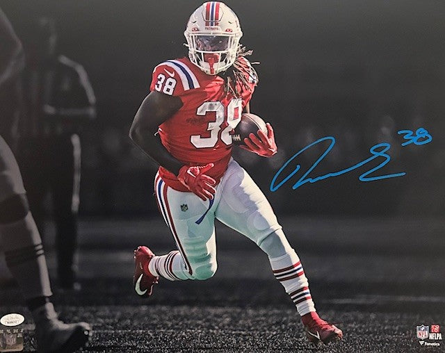 Rhamondre Stevenson signed Red Patriots Photo
